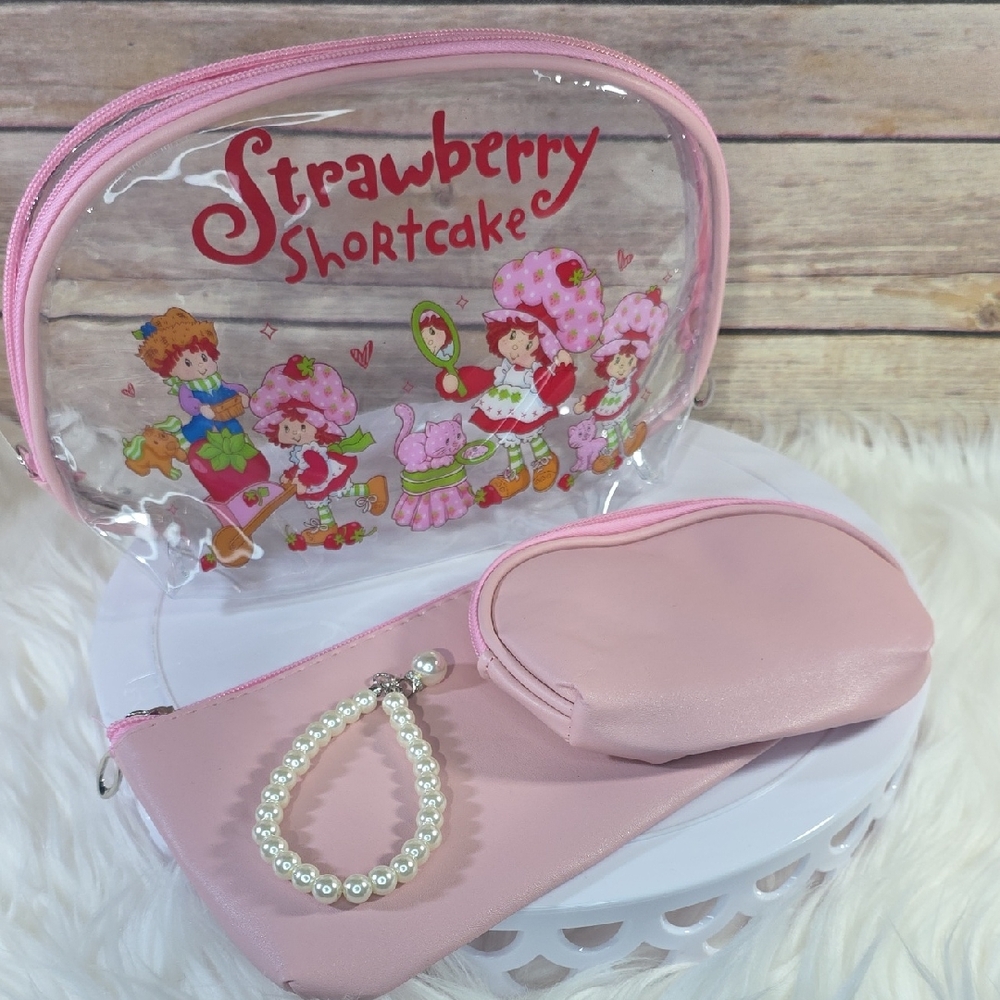 Strawberry Shortcake Clear Cosmetic Bag Set - Pink